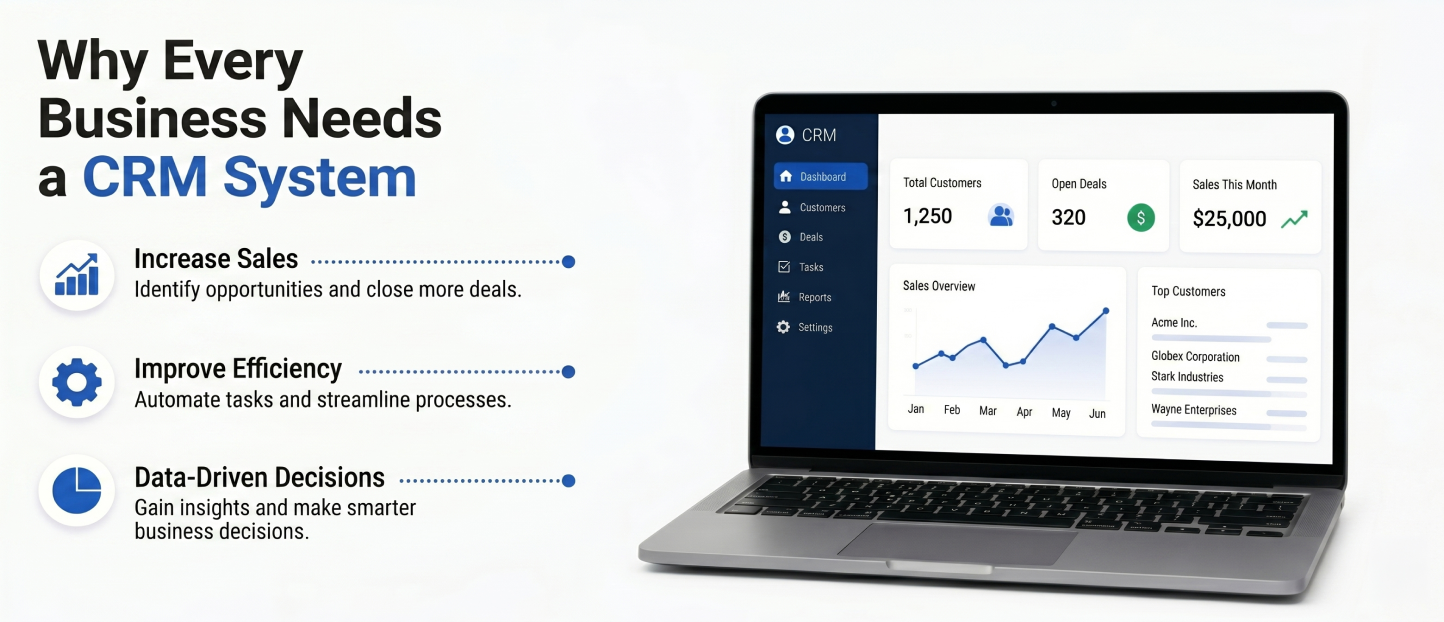 Cloud-based CRM dashboard showing lead management, sales pipeline and customer data tracking for business growth