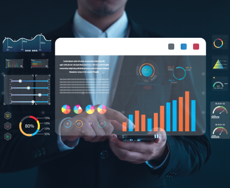 Business team using CRM software to manage data