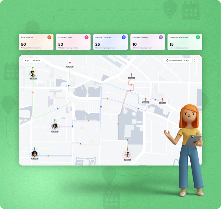 GPS tracking dashboard for field sales teams showing live employee locations, route tracking, and field activity monitoring