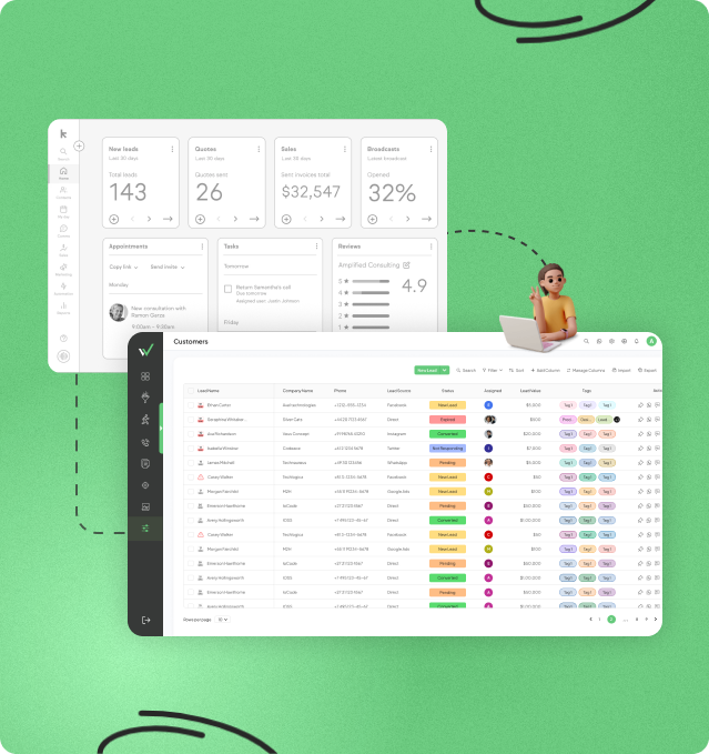 Dashboard displaying lead management and field operations tools in one platform