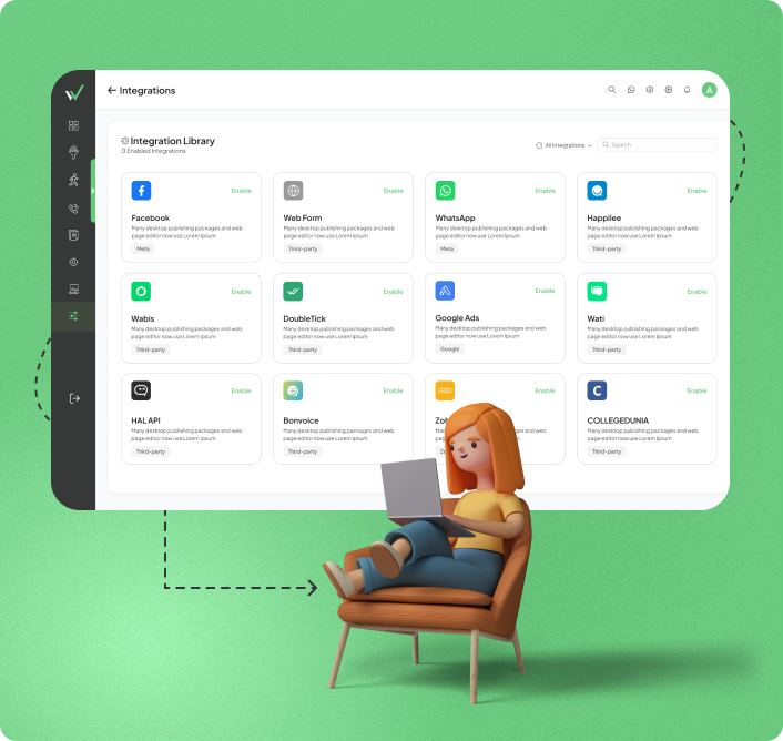 Customer communication dashboard integrating WhatsApp, Facebook, Instagram, and other social channels
